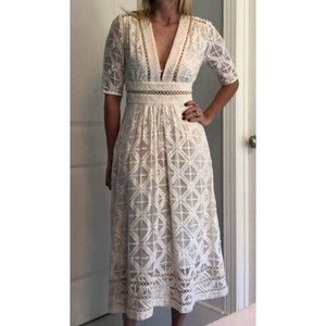 Zimmermann Ivory Broderie V-Neck Midi Dress Size 0